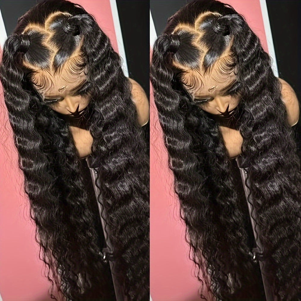 24/32 Inch Curly Wave Lace Front Wig for Women - 13x4 Glueless Deep Part Synthetic Heat Resistant Fiber Wig with, 180% Density Loose Wavy Hairpiece for Halloween Christmas Daily Party Use, Party Hairpiece | Wig | Easy Wear Wi